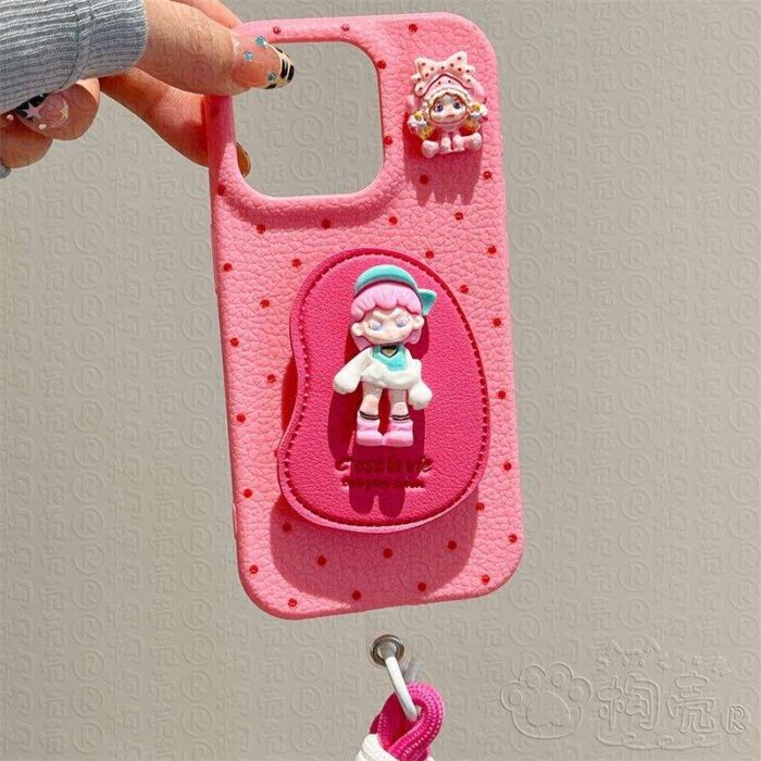 DIY Cartoon Girl Stand Phone Case with Strap - Image 4