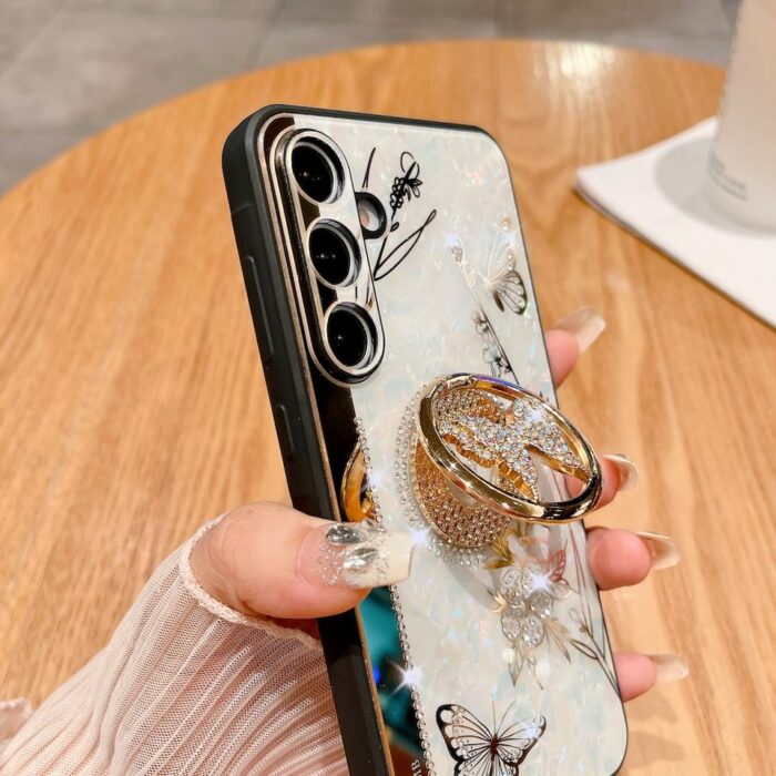 3D Butterfly Kickstand Bling Glitter Diamond Marble Ring Stand Shockproof Women Girls Rhinestone Phone Case - Image 3