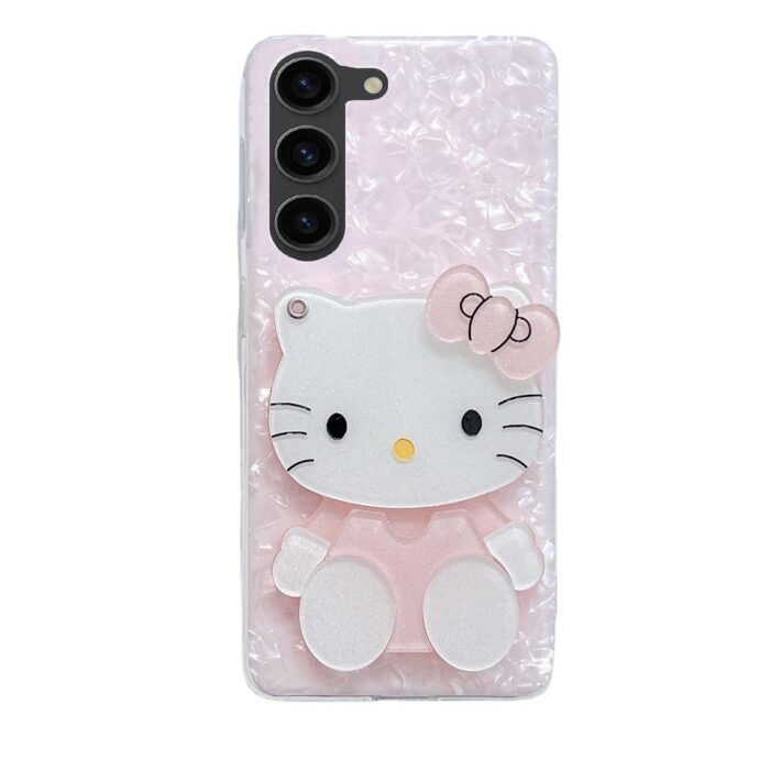 Hello Cute  Kitty Makeup Mirror Pink Shell Texture Phone Case - Image 6