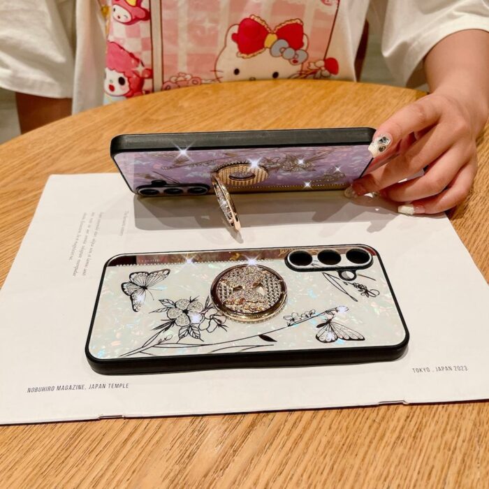 3D Butterfly Kickstand Bling Glitter Diamond Marble Ring Stand Shockproof Women Girls Rhinestone Phone Case - Image 5