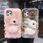 High Quality TPU Warmer Fur Girls Woman Winter Shockproof Cartoon Pearl Bear Phone Cases - Image 2
