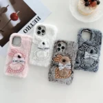 High Quality TPU Warmer Fur Girls Woman Winter Shockproof Cartoon Pearl Bear Phone Cases - Image 3