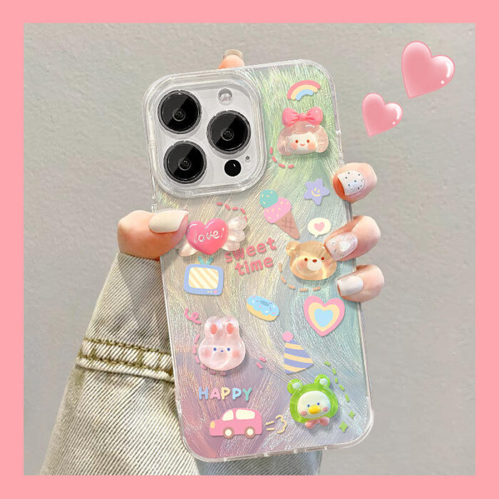 Cartoon Girl Rabbit Love Heart Bear Doll Camlet Style TPU Mobile Phone Cover Case for Iphone - Image 2