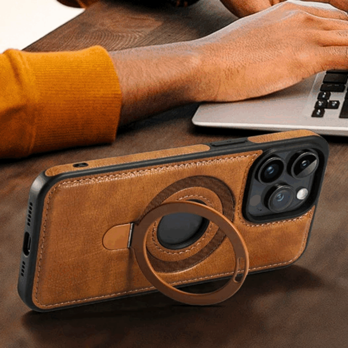 PU Leather Magnetic Kickstand Mobile Phone Back Cover - Image 6