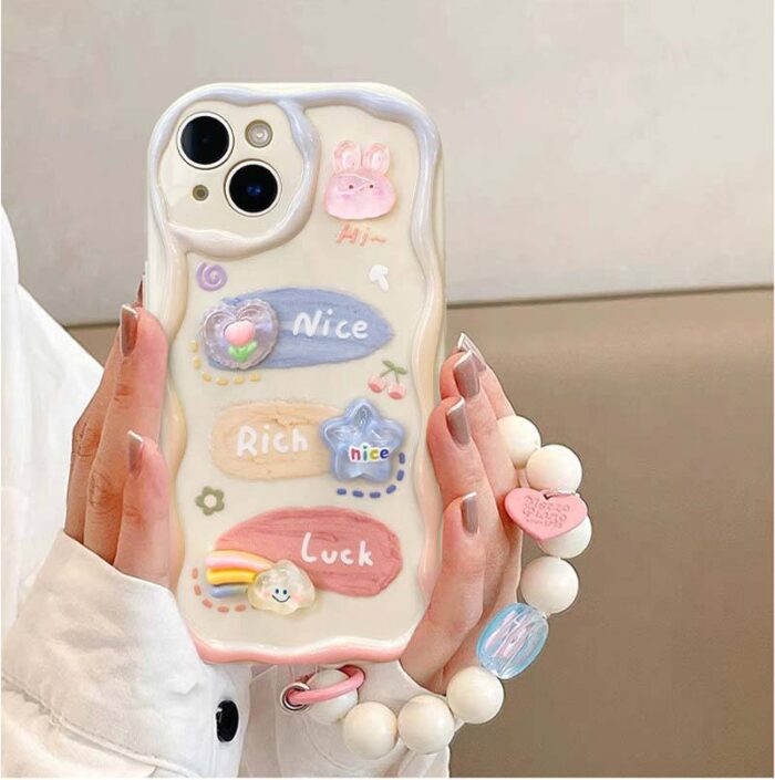 Cartoon Doll Beautiful Girl Style Beaded Wrist Strap TPU Phone Cover - Image 3