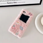 Girly Pink White Plush Phone Case for Samsung Galaxy Z Flip - Image 3