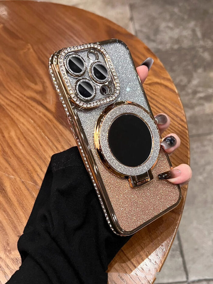 Hot Diamond Design Girl Phone case with Glitter Mirror Holder - Image 4
