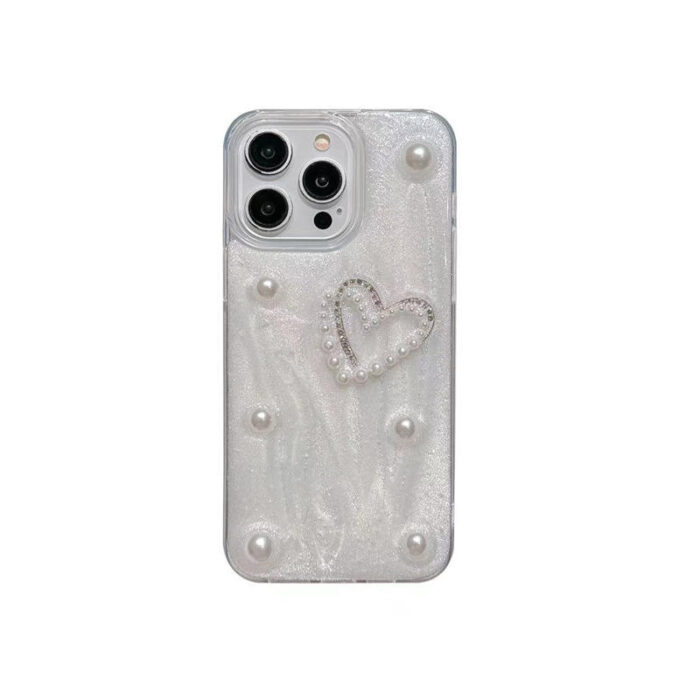 Fashion Girls Transparent Epoxy Heart Shaped Pearl butterfly Phone case - Image 6
