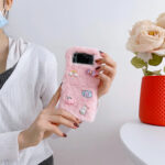 Girly Pink White Plush Phone Case for Samsung Galaxy Z Flip - Image 5
