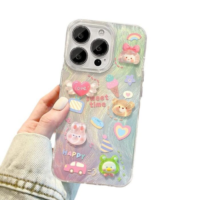 Cartoon Girl Rabbit Love Heart Bear Doll Camlet Style TPU Mobile Phone Cover Case for Iphone - Image 3
