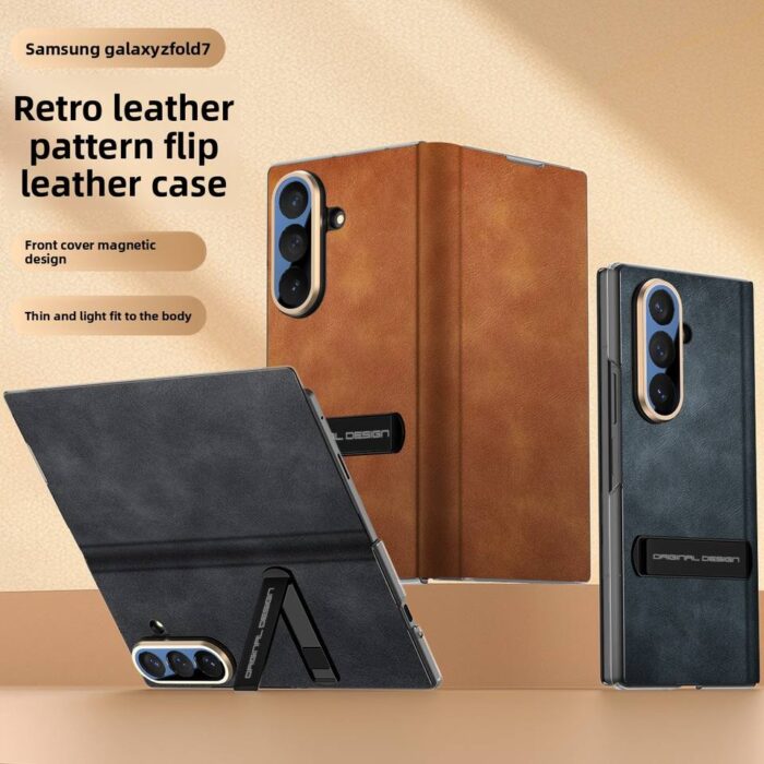 For Samsung ZFold7 Ultra-Thin Magnetic Leather Case Luxury Stand Design Flip Phone Case for All-Inclusive Screen Protection - Image 1
