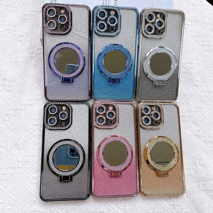 Hot Diamond Design Girl Phone case with Glitter Mirror Holder - Image 6