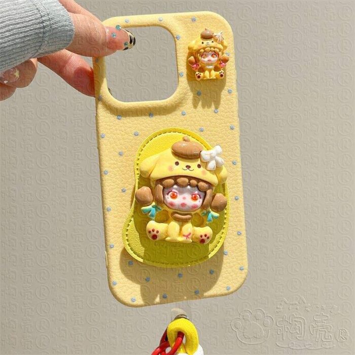 DIY Cartoon Girl Stand Phone Case with Strap - Image 3