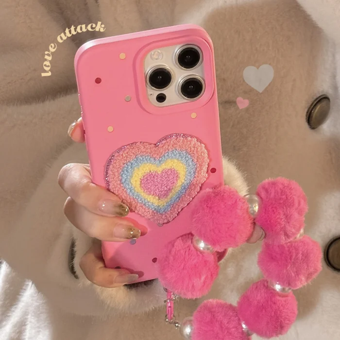 Custom Designer Creative Cute Pink Plush Phone Cover Bracelet - Image 6