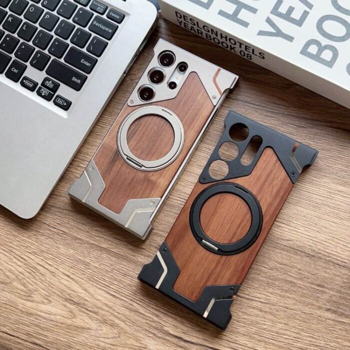 H527aa9f9dd61439187f52f17084ca3cep.jpg_960x960q80 Borderless Phone Cover Wood Grain Aluminum Alloy Holder Magnetic Phone Case - Image 1