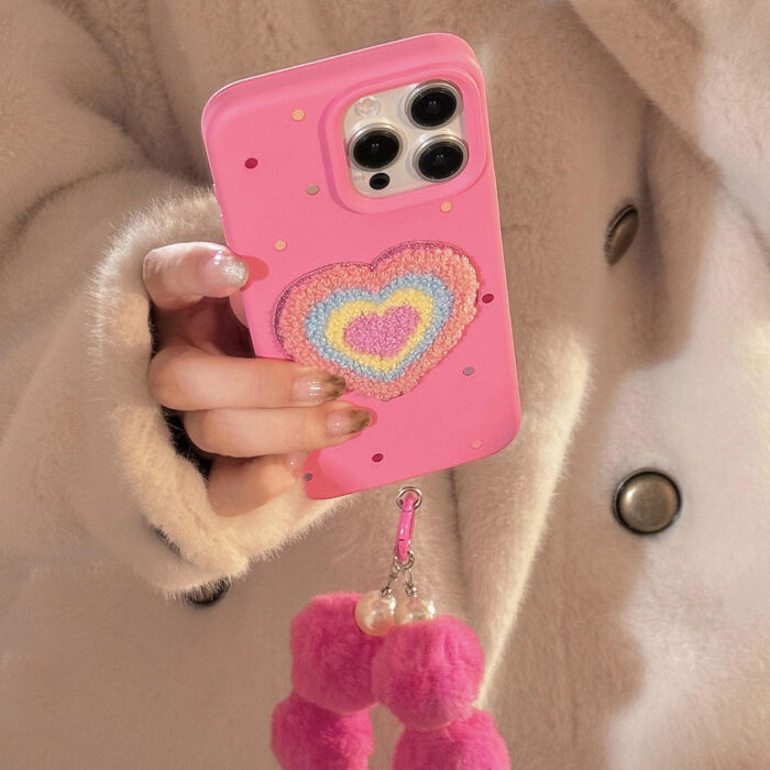 Custom Designer Creative Cute Pink Plush Phone Cover Bracelet - Image 3