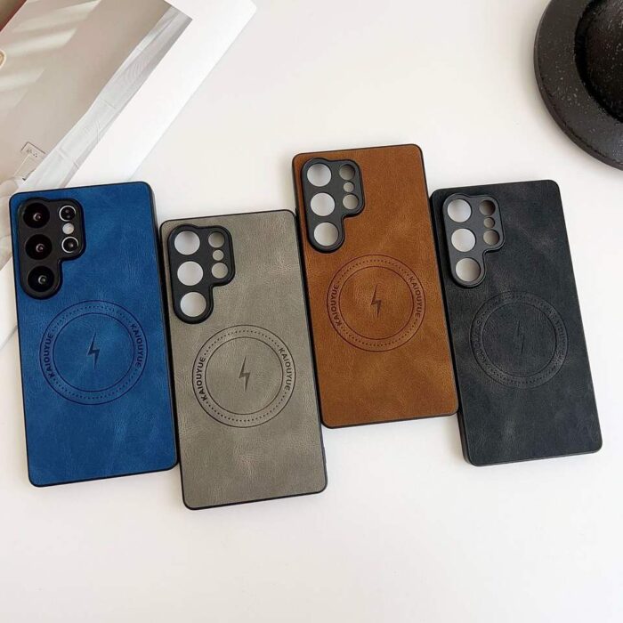 Luxury Leather Shockproof Wireless Charging Phone Case Magnetic Cover for Samsung S22 S23 S24 S25 Ultra - Image 2