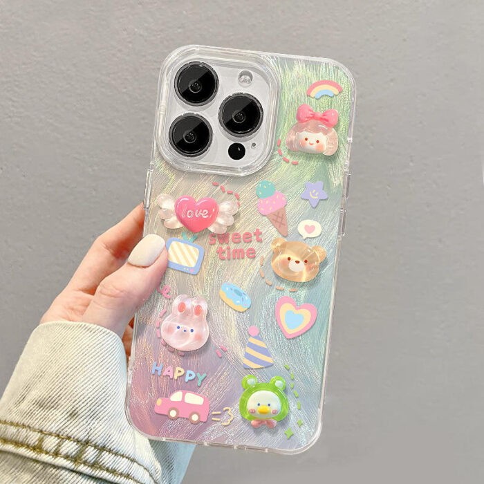 Cartoon Girl Rabbit Love Heart Bear Doll Camlet Style TPU Mobile Phone Cover Case for Iphone - Image 4
