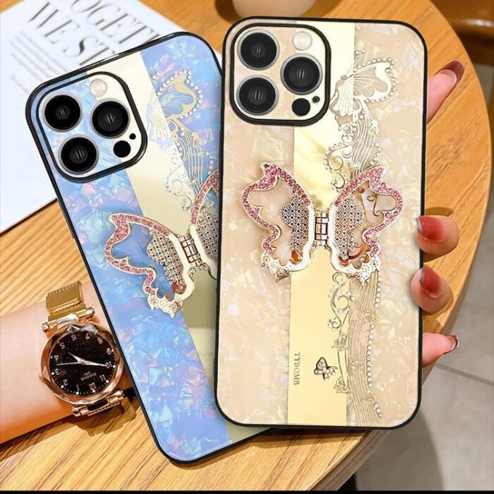 Luxury Diamond Butterfly Bracket Cell Phone Case for IPhone - Image 2