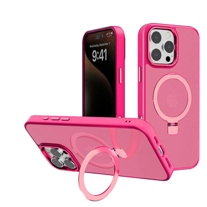 Metal Bracket Matte PC Rotating Kickstand Magnet Phone Case - Image 4