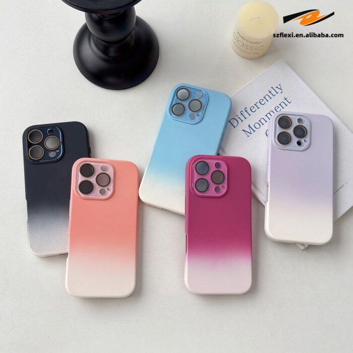 Fashion Silicone Gradient Color Shockproof With Lens Glass Protection Case - Image 1
