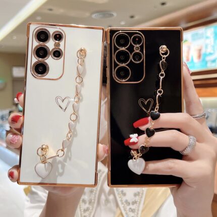 Luxury Plating TPU Girly Cover Love Heart Bracelet Mobile Phone Cases