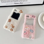 Girly Pink White Plush Phone Case for Samsung Galaxy Z Flip - Image 2