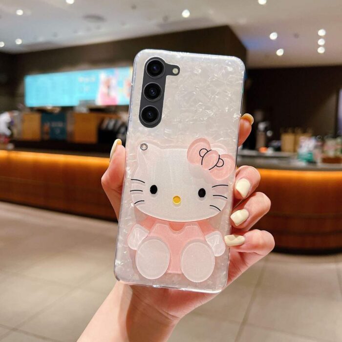 Hello Cute  Kitty Makeup Mirror Pink Shell Texture Phone Case - Image 4