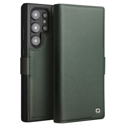 QIALINO 100% Handmade Full Grain Calf Leather Magnetic Wallet Case