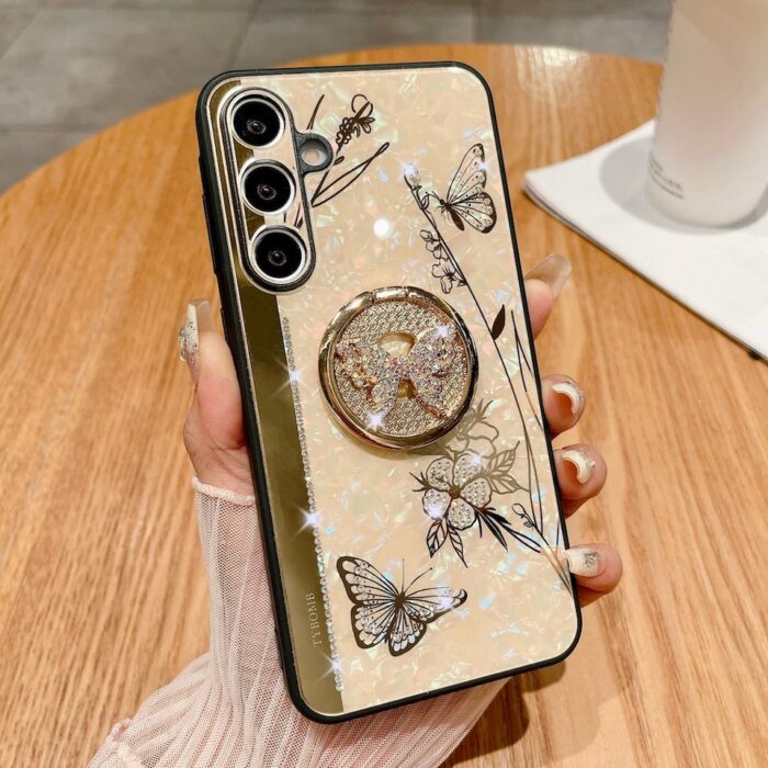 H80933663a32f4b1786519b0fb4a779f4I.jpg_960x960q80 3D Butterfly Kickstand Bling Glitter Diamond Marble Ring Stand Shockproof Women Girls Rhinestone Phone Case - Image 1