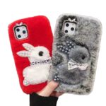High Quality TPU Warmer Fur Girls Woman Winter Shockproof Cartoon Pearl Bear Phone Cases