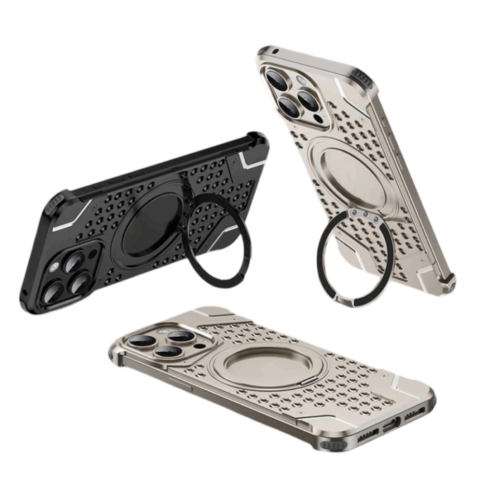 Metal Aluminum Four Corners Rubber Pad With 360° Holder Magnetic Phone Case - Image 1