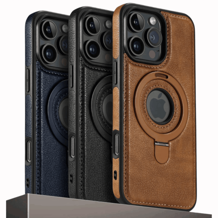 PU Leather Magnetic Kickstand Mobile Phone Back Cover - Image 1