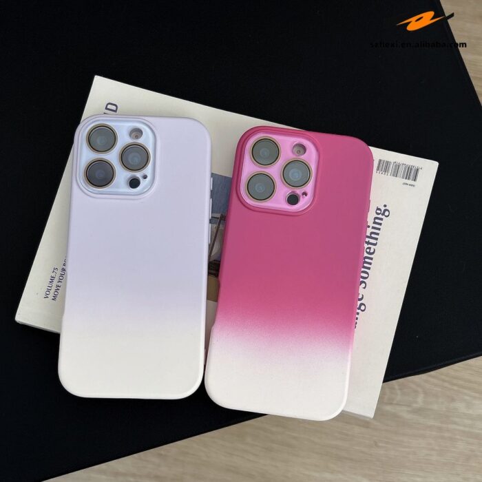 Fashion Silicone Gradient Color Shockproof With Lens Glass Protection Case - Image 4