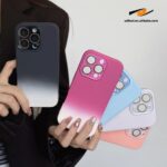 Fashion Silicone Gradient Color Shockproof With Lens Glass Protection Case - Image 2