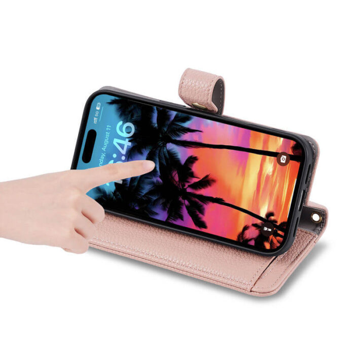 Premium Leather Wallet with Strap Card Slot Cover Cross Body Mobile Phone Case - Image 4