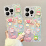 Cartoon Girl Rabbit Love Heart Bear Doll Camlet Style TPU Mobile Phone Cover Case for Iphone