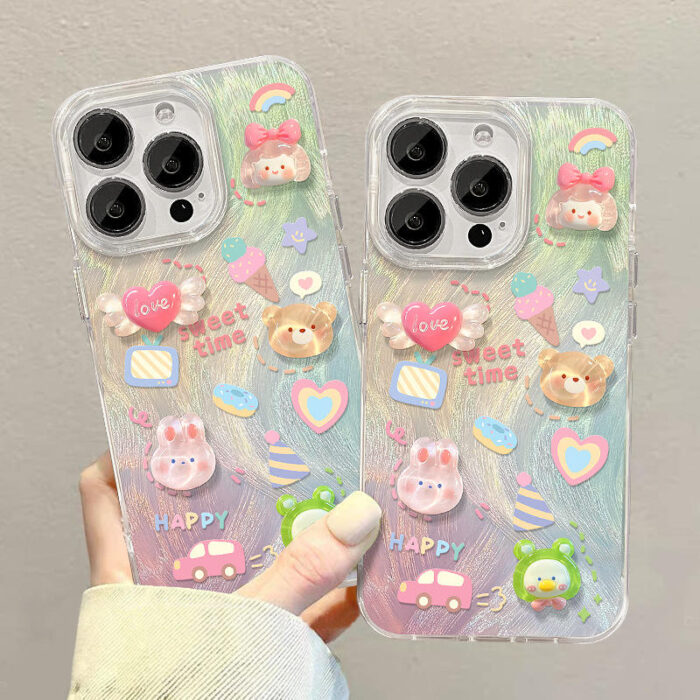 H923c764bd19a4d27b62d5167aea18f2fi.jpg_960x960q80 Cartoon Girl Rabbit Love Heart Bear Doll Camlet Style TPU Mobile Phone Cover Case for Iphone - Image 1
