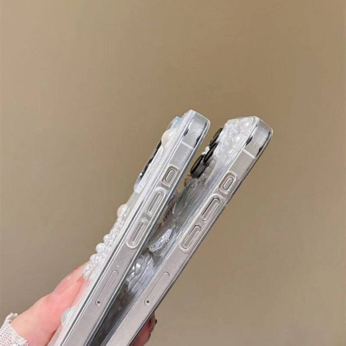 Fashion Girls Transparent Epoxy Heart Shaped Pearl butterfly Phone case - Image 4