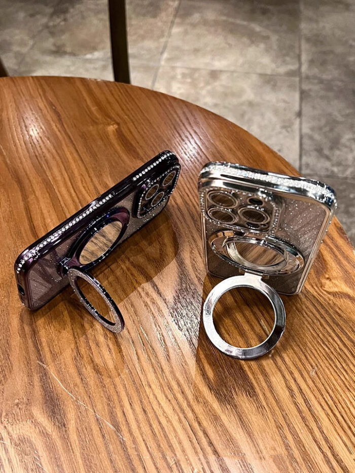 Hot Diamond Design Girl Phone case with Glitter Mirror Holder - Image 5