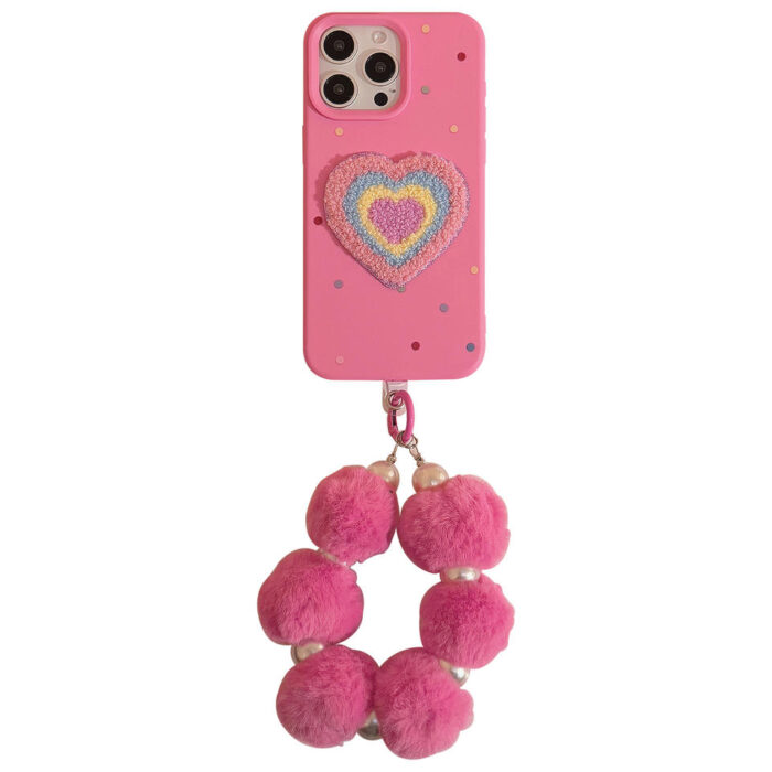 Custom Designer Creative Cute Pink Plush Phone Cover Bracelet - Image 2