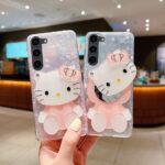 Hello Cute  Kitty Makeup Mirror Pink Shell Texture Phone Case - Image 3