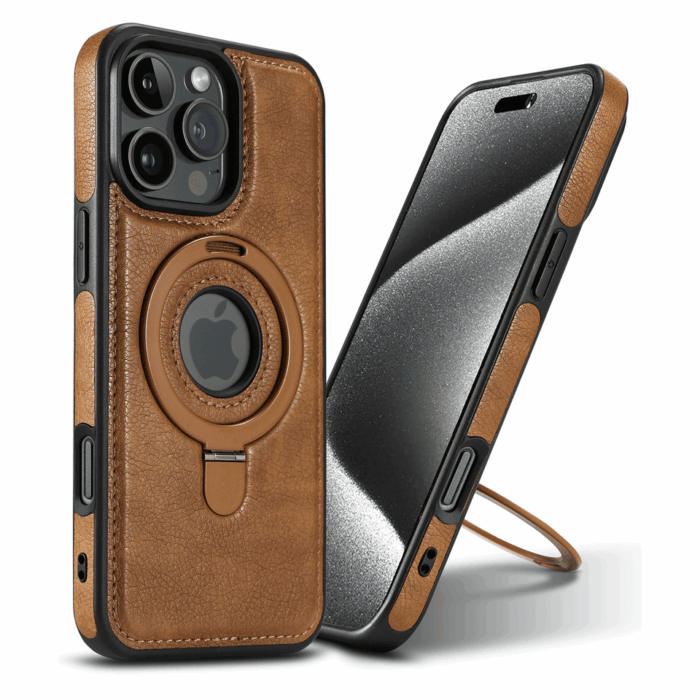 PU Leather Magnetic Kickstand Mobile Phone Back Cover - Image 2