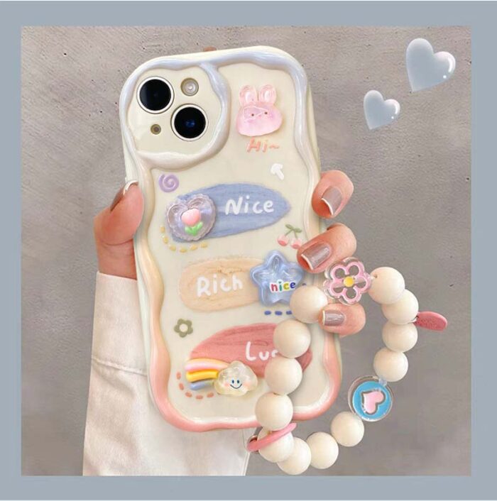 Cartoon Doll Beautiful Girl Style Beaded Wrist Strap TPU Phone Cover - Image 7
