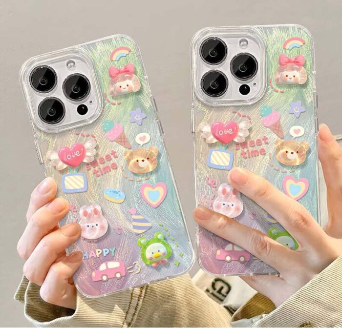 Cartoon Girl Rabbit Love Heart Bear Doll Camlet Style TPU Mobile Phone Cover Case for Iphone - Image 6