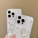 Fashion Girls Transparent Epoxy Heart Shaped Pearl butterfly Phone case - Image 3