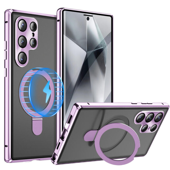 New Design Premium Magneto King Aluminum Kickstand 360 Transparent Case for Samsung - Image 1
