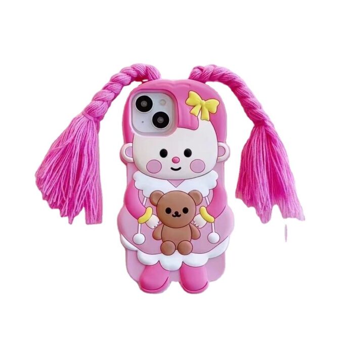 Hb25272559d614e64a7f47845b6ddd963g.jpg_960x960q80 3D Cute Pink Braid Girl Silicone Drop- Proof Phone Case - Image 1