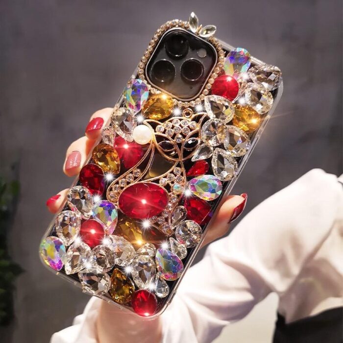 New Luxury Women Design Glitter Women Girl Bling Diamond Pearl Soft Tpu Back Rhinestones Phone Case - Image 6