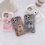 High Quality TPU Warmer Fur Girls Woman Winter Shockproof Cartoon Pearl Bear Phone Cases - Image 4
